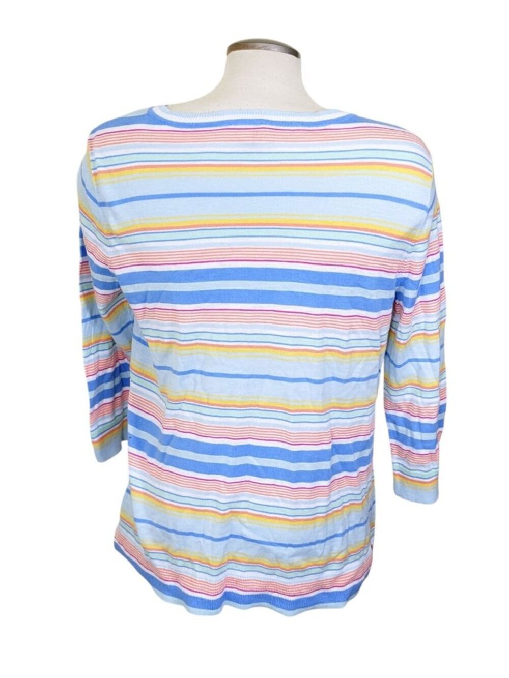 Talbots Knit Sweater Womens M Pastel Striped Cotton Preppy Resort Coastal Beach - Picture 3 of 6